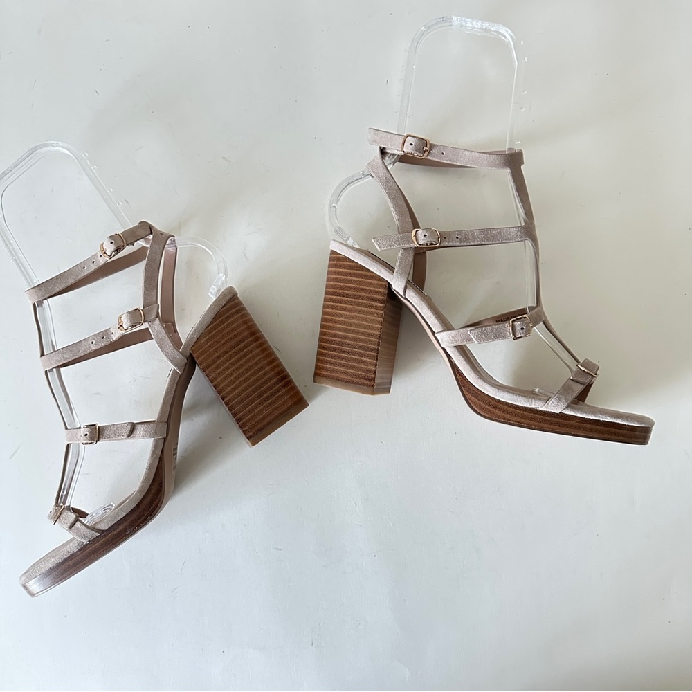 NEW Steve Madden Daelene Tan Suede Strappy Block Heel Platform Sandals, Sz 9M - Picture 9 of 16